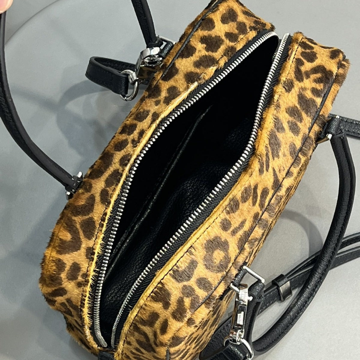 马毛豹纹手提包2024秋冬新款大容量锁扣单肩包通勤真皮牛皮斜挎包