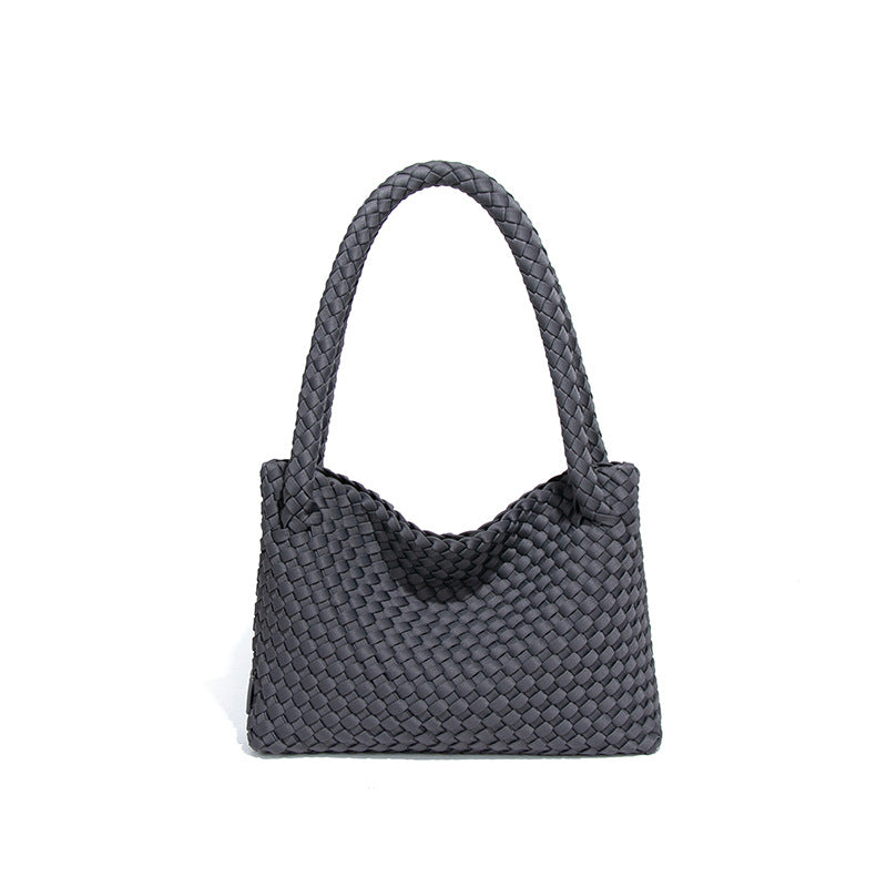 工厂定制贴标纯色手工编织包女士手提单肩腋下包大容量通勤斜挎包