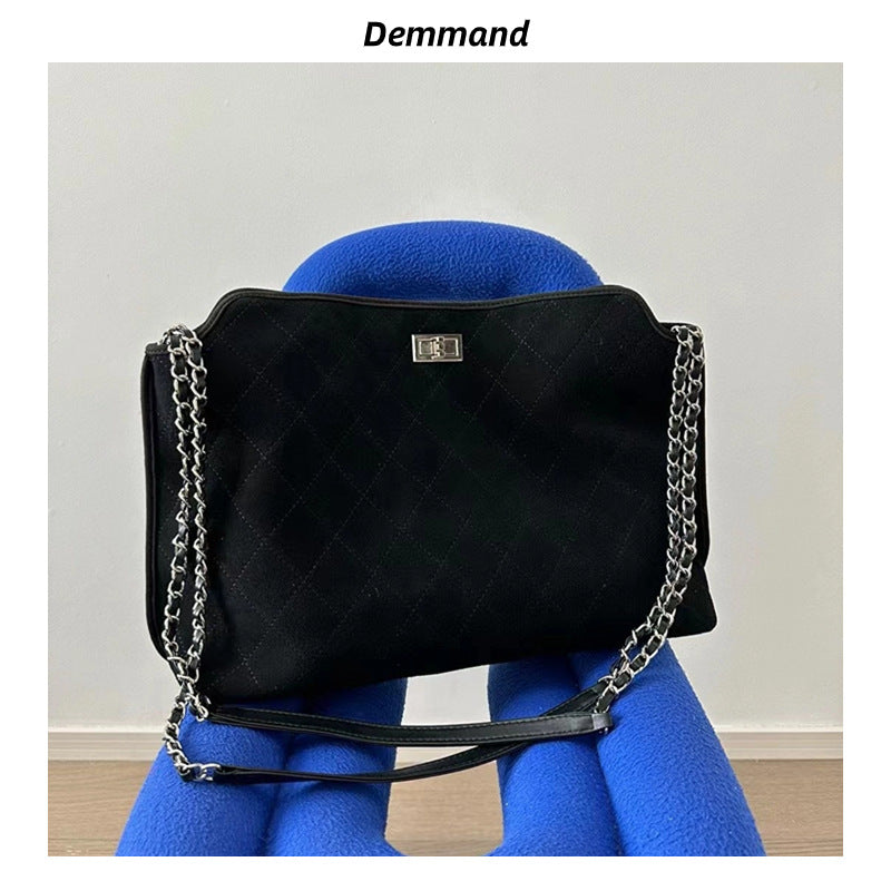 2023秋冬新款小香包复古磨砂皮大容量链条托特包单肩斜挎大包