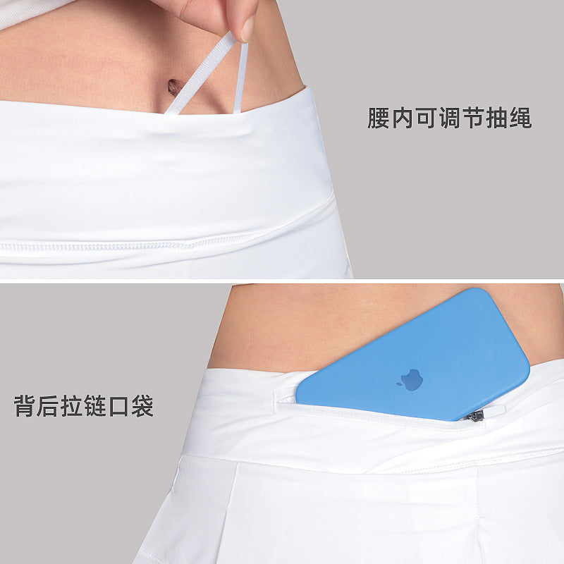 防走光lulu网球裙女裸感芯吸瑜伽健身短裤假两件跑步速干运动短裙