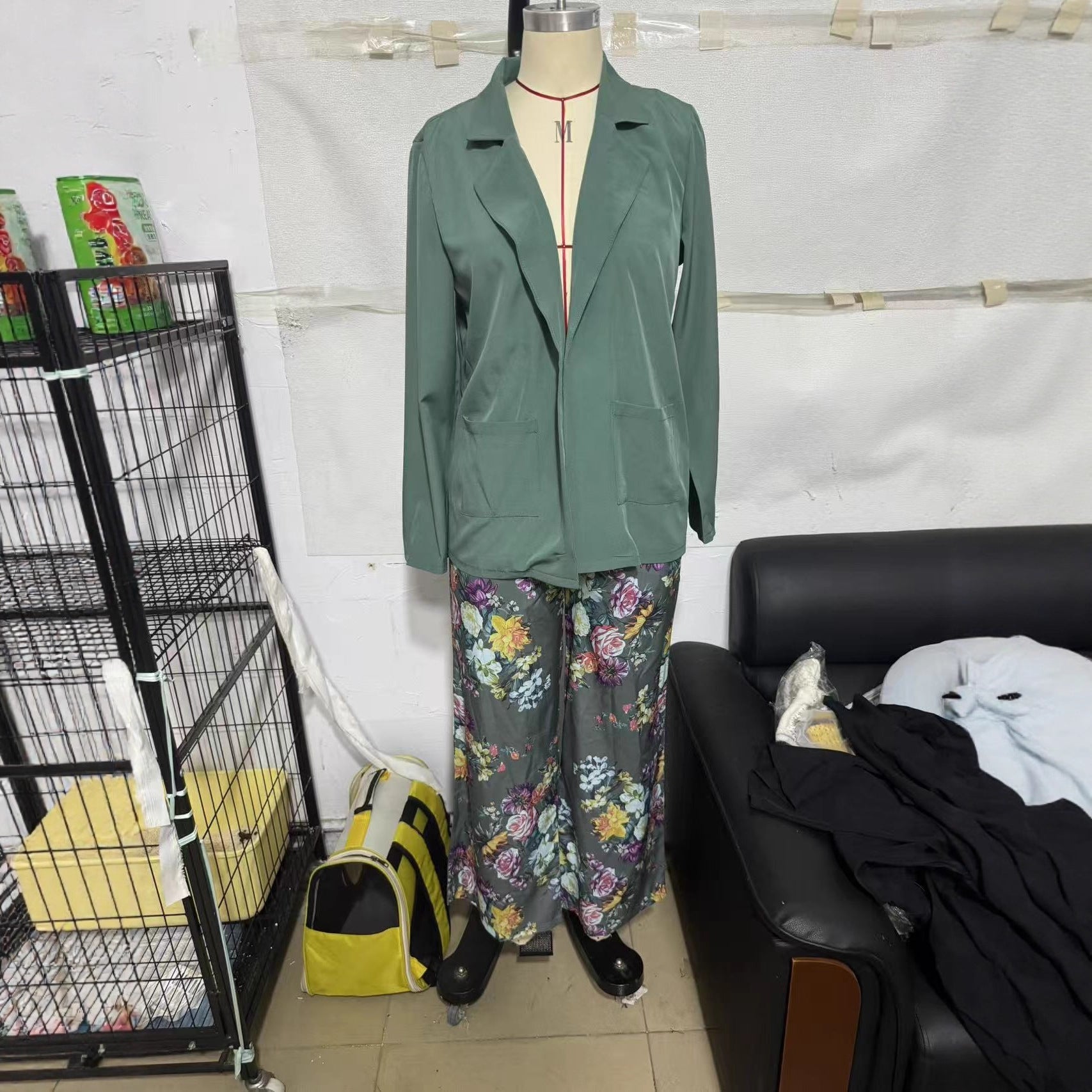 2025新款亚马逊独立站女士休闲印花阔腿裤加纯色休闲西装外套女