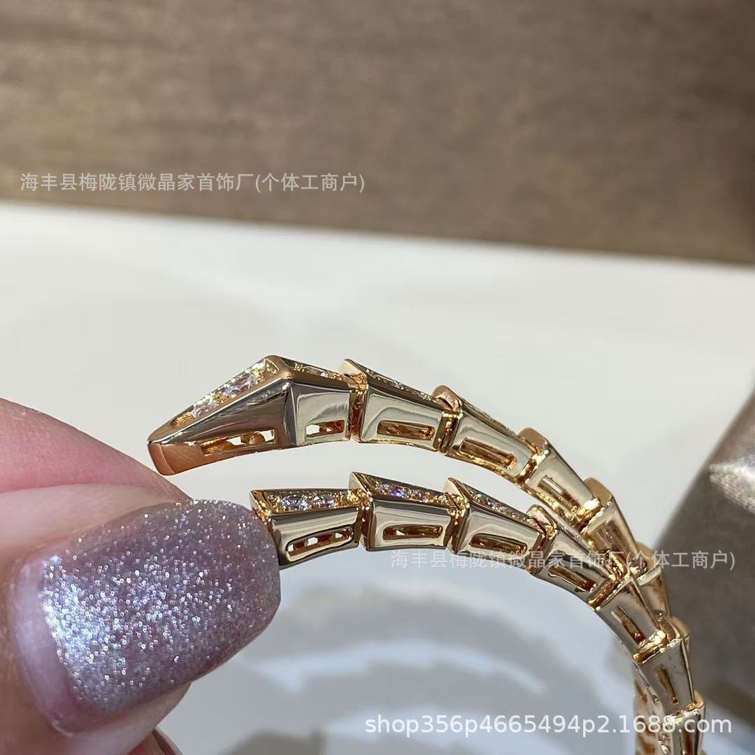 高版本宝家满钻蛇形手镯高版弹簧蛇骨手镯V金CNC工艺工厂直销