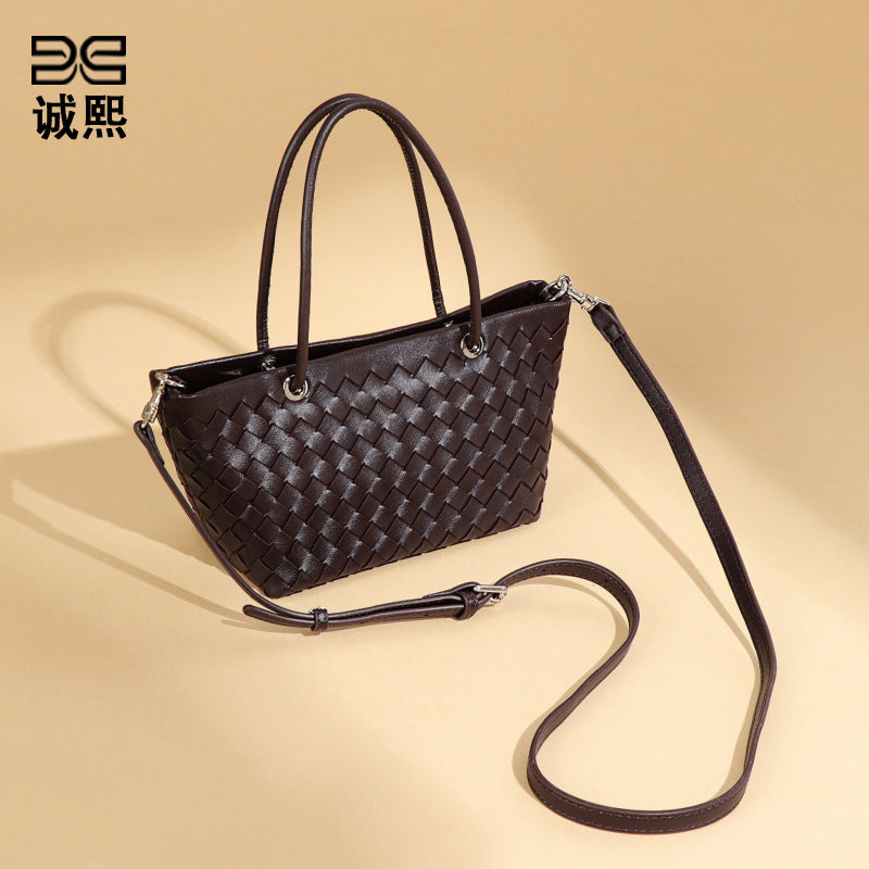 跨境欧美时尚女包手工编织批发简约高级大容量手提单肩斜挎托特包