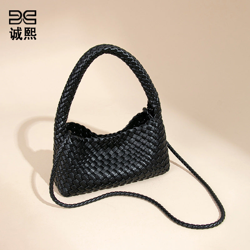 时尚小众2025新款手提包高级感大容量手工编织女包休闲单肩斜跨包
