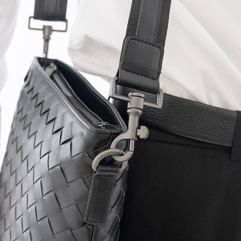 X&BV真皮男包单肩包休闲男士斜挎包包商务竖款编织时尚潮男小背包