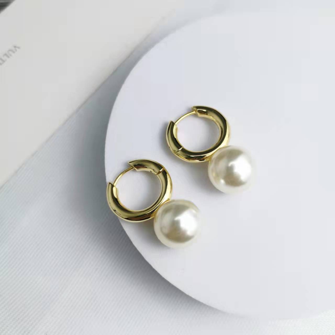 赛家21新款圆圈珍珠耳环女高级感气质INS风光面镀金几何形耳圈