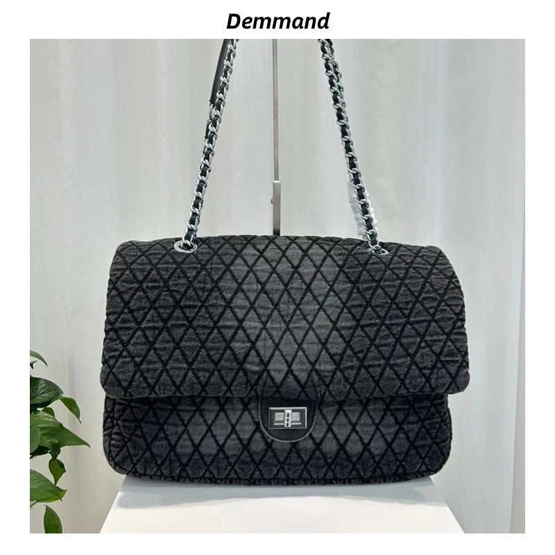 预售新款潮水墨染牛仔流浪包菱格链条包短途旅行斜挎秋冬单肩包