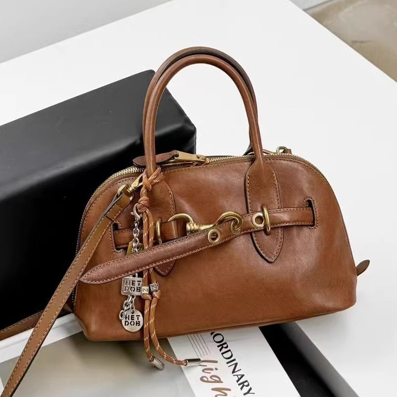 M家同款头层植鞣牛皮托特包小众设计高级感大容量贝壳腋下通勤包