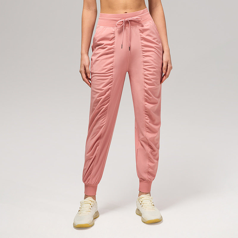 休闲宽松运动裤女压褶跑步瑜伽健身裤九分口袋速干透气束脚卫裤