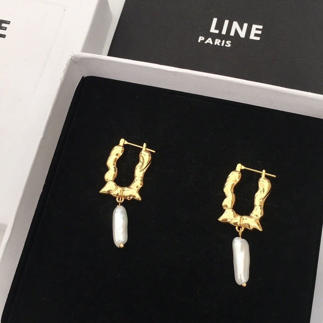 赛林22新款巴洛克几何形长条珍珠U形耳环女气质高级几何型耳扣