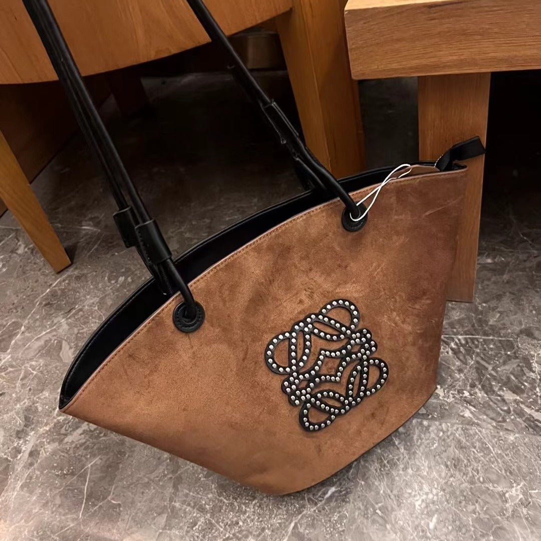 冬季新款磨砂牛皮托特包大容量单肩腋下包时尚百搭麂皮绒购物包包