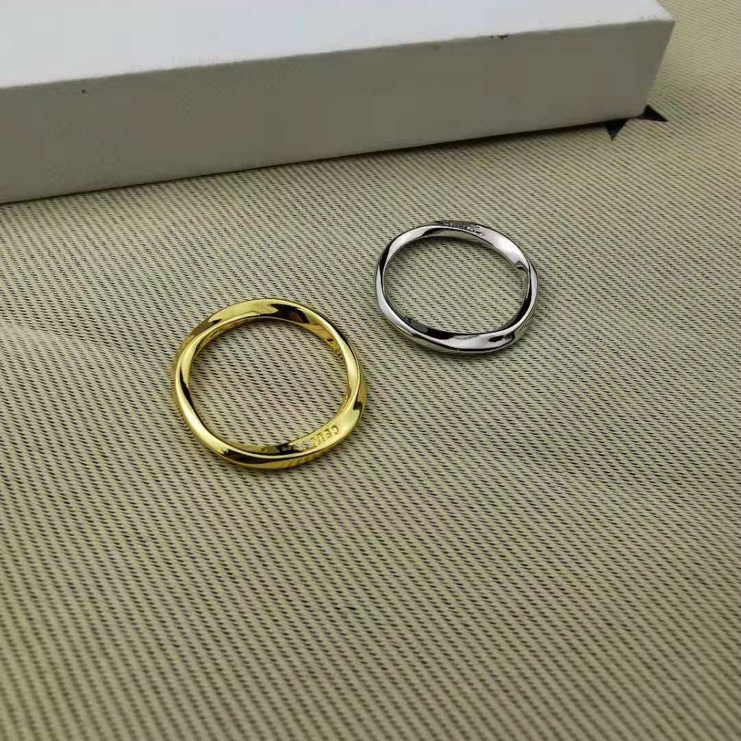 赛家新款戒指素圈细对戒极简ins小众设计时髦尾戒不规则扭曲指环