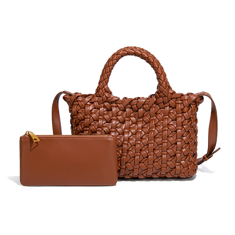 韩版时尚小众织手拎菜篮子母包简约百搭mini纯色斜挎包休闲单肩包