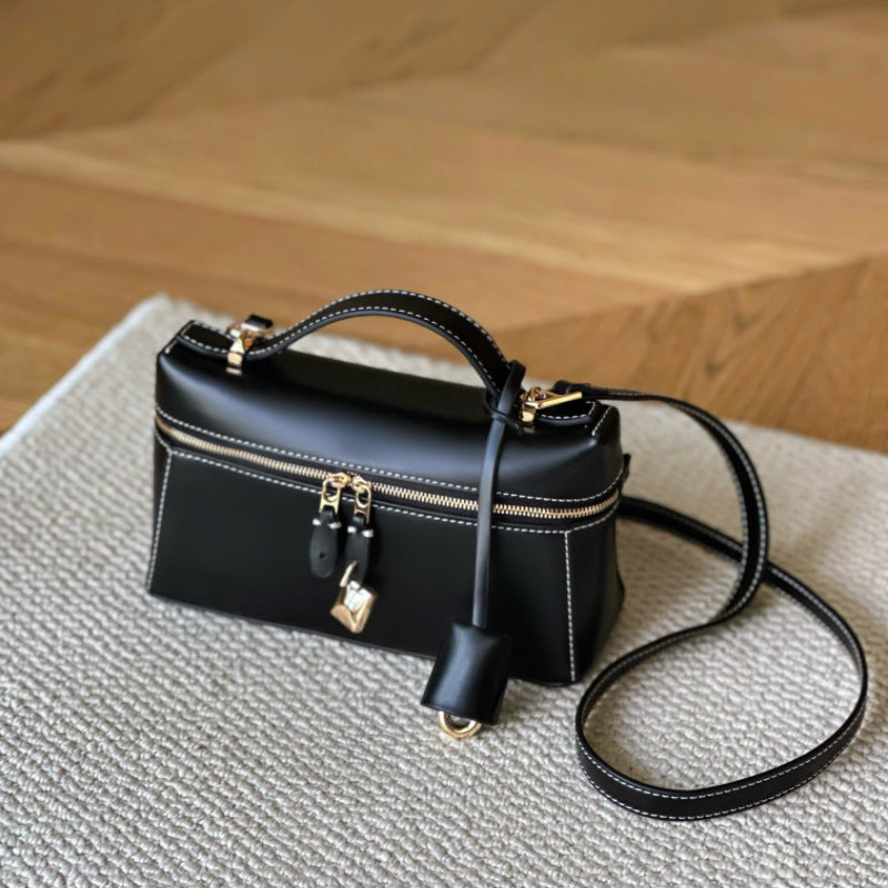 LP19饭盒包女2025新款高级感牛皮手提真皮凯莉包单肩斜挎23化妆包