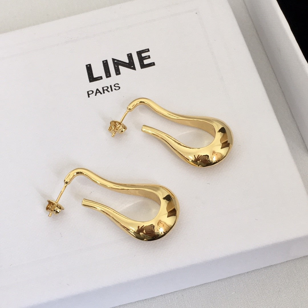 赛林家22新款水滴状长款U形耳钉女法式高级感气质几何形光面耳环