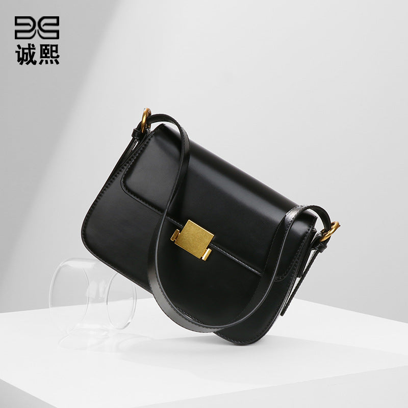 高级感定制黑色小方包时尚潮流单肩腋下包女款百搭实用斜挎豆腐包