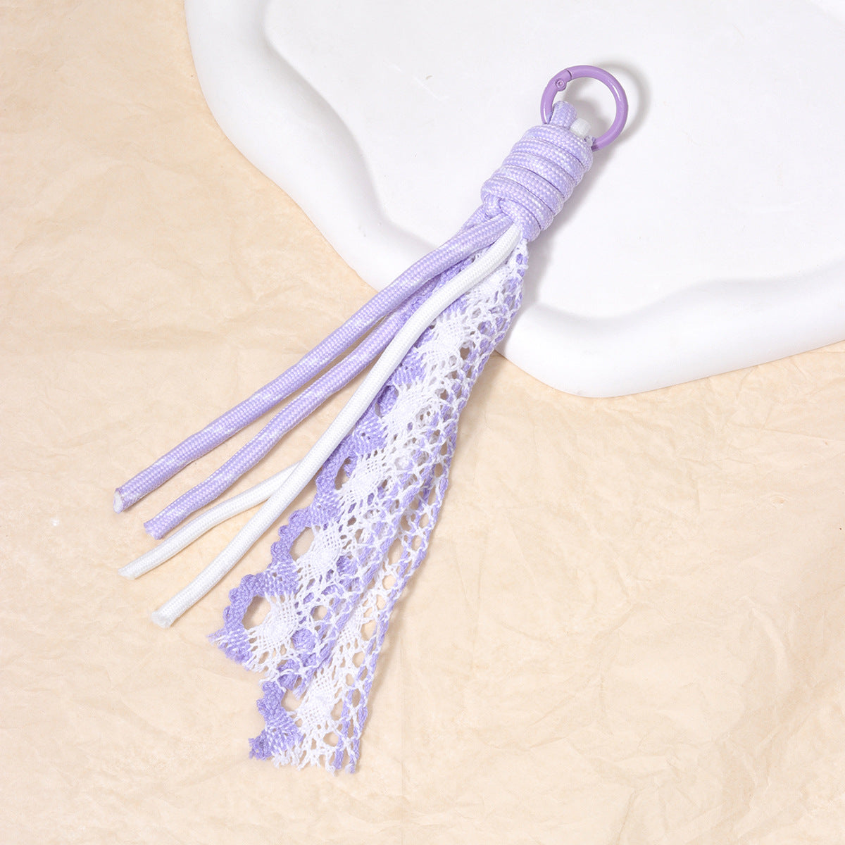 DIY欧美波西米亚风涤纶纯手工编织钥匙扣包包挂件批发跨境亚马逊