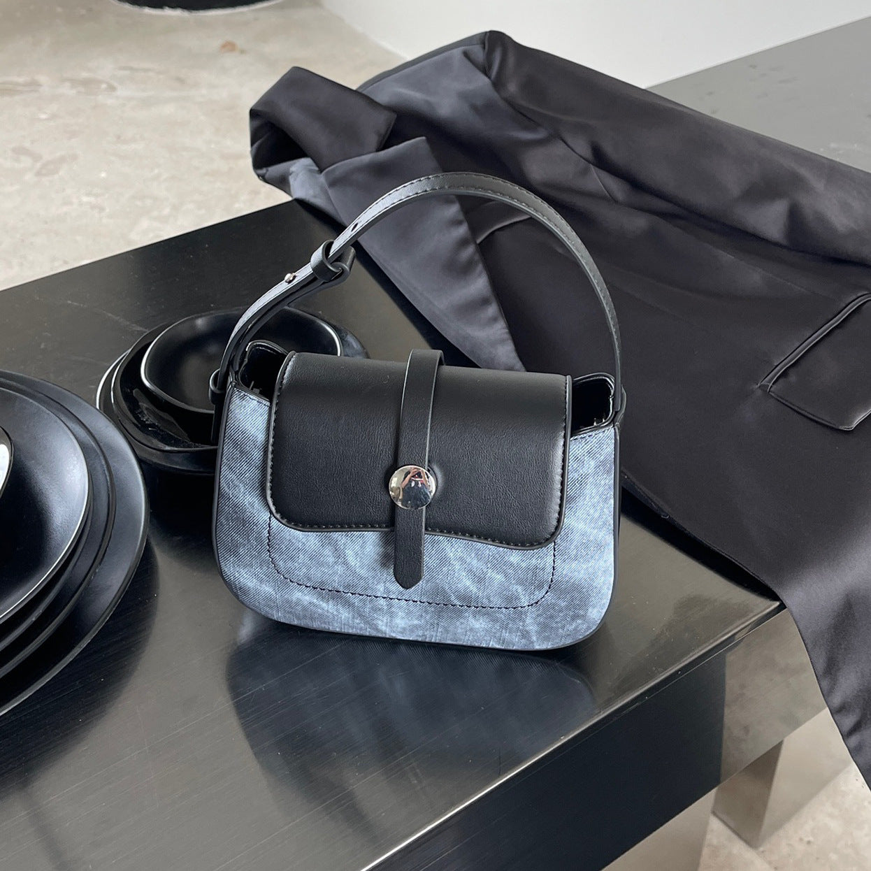 韩版时尚马鞍包真皮潮精致手提小包包女2023秋冬新款单肩斜跨包