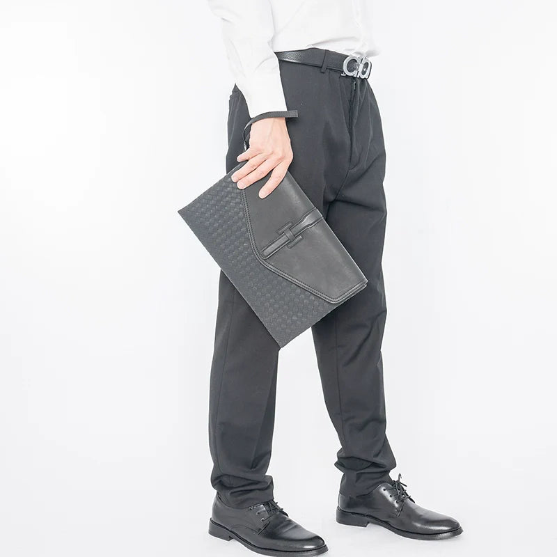 X&BV新款编织手包男真皮2021新款翻盖男士手拿包大容量手抓包男潮