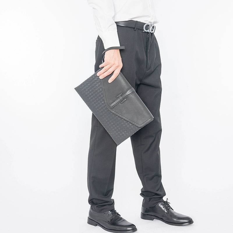 X&BV新款编织手包男真皮2021新款翻盖男士手拿包大容量手抓包男潮