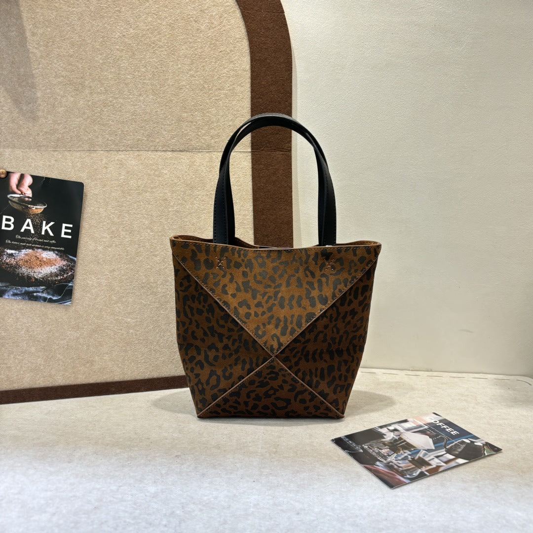 小众高级感磨砂牛皮手提包2024秋冬复古几何托特包单肩包斜挎包潮