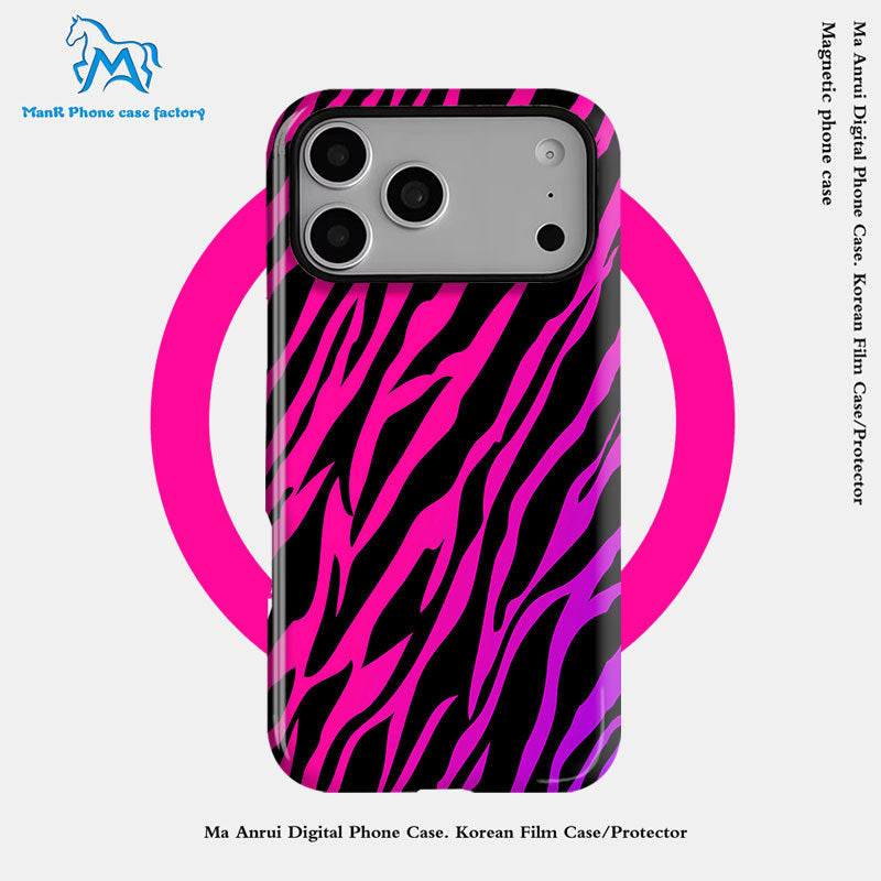 个性创意斑马纹菲林二合一适用苹果17pro手机壳iPhone16防摔套DIY