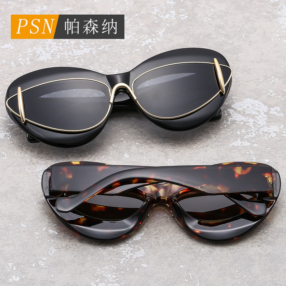 2024新款欧美轻奢墨镜时尚金属猫眼太阳镜网红sunglasses太阳眼镜