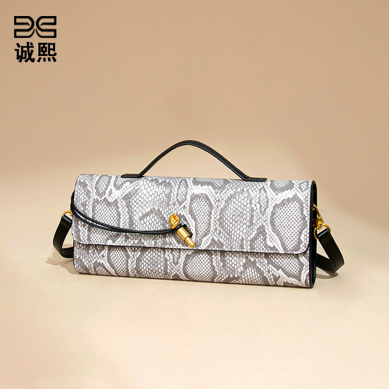 外贸新品女包蛇纹高级感手拿晚宴包轻便手提单肩包时尚斜挎法棍包