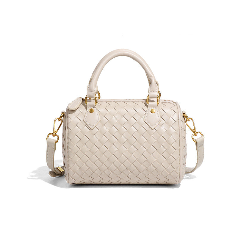 外贸新品棋盘格手提波士顿枕头包时尚手工编织女包休闲单肩斜跨包