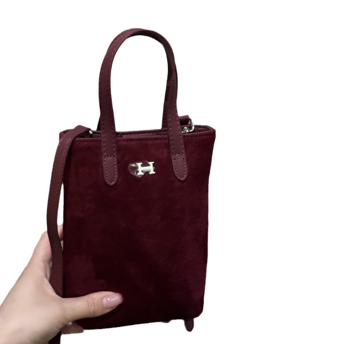 小众头层磨砂皮手机包麂皮绒面单肩斜挎包简约时尚女包轻便小包包