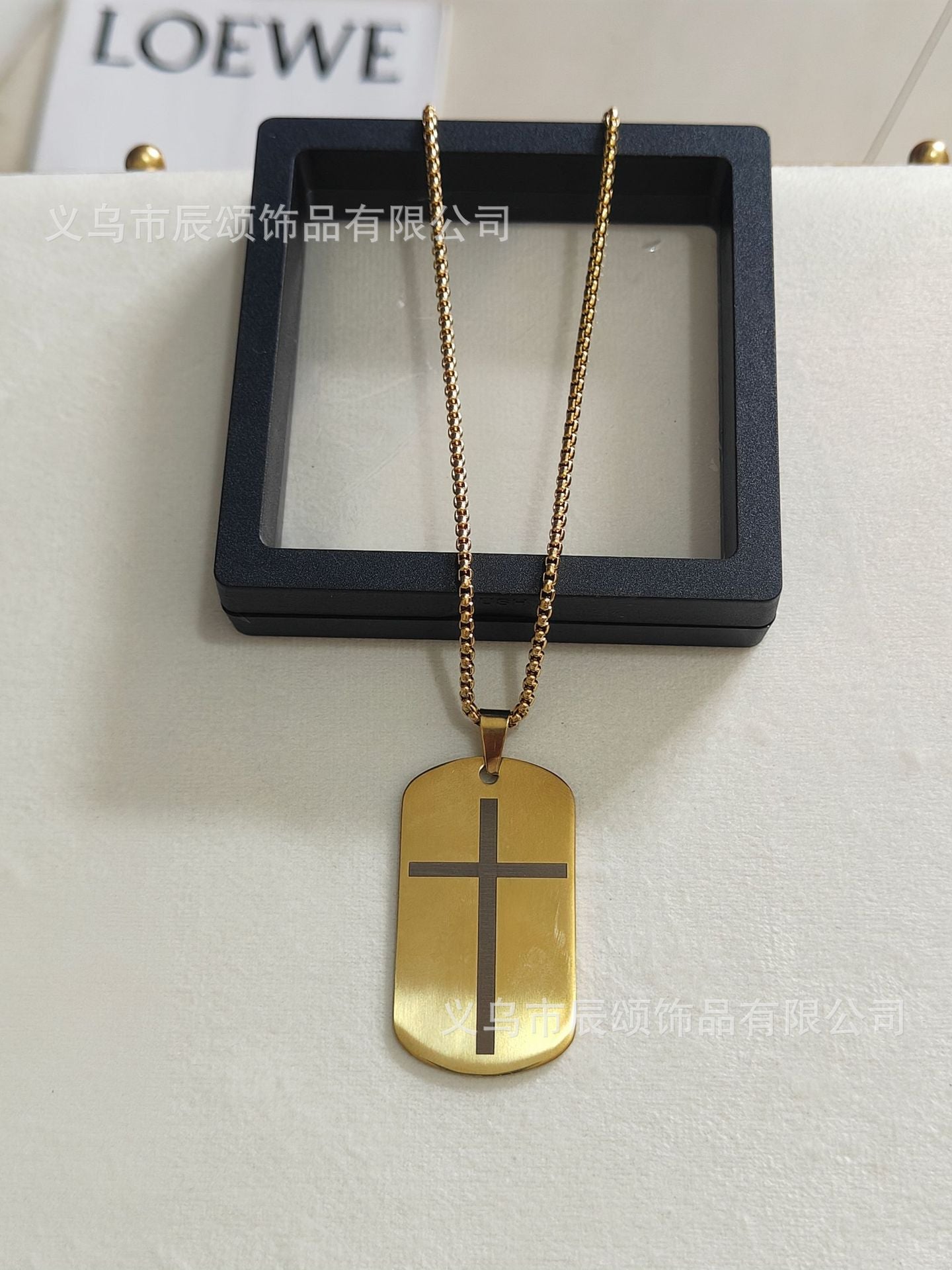欧美跨境不锈钢军牌项链简约十字架吊坠男士嘻哈小众个性狗牌配饰