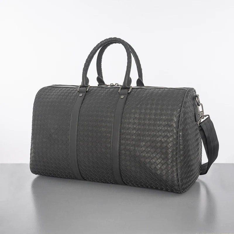 X&BV潮牌真皮男包旅行包单肩包斜挎包韩版大容量手提包背包男编织