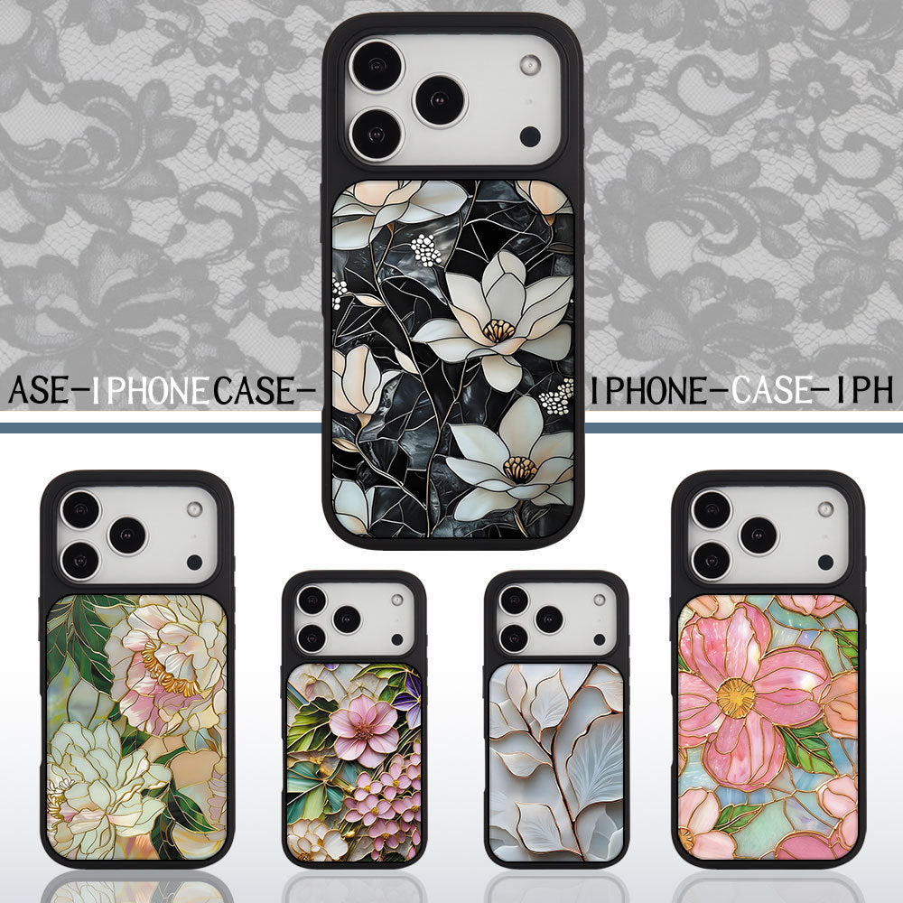 外贸跨境花朵适用苹果16pro晶瓷手机壳iPhone17亚克力PC磨砂防摔