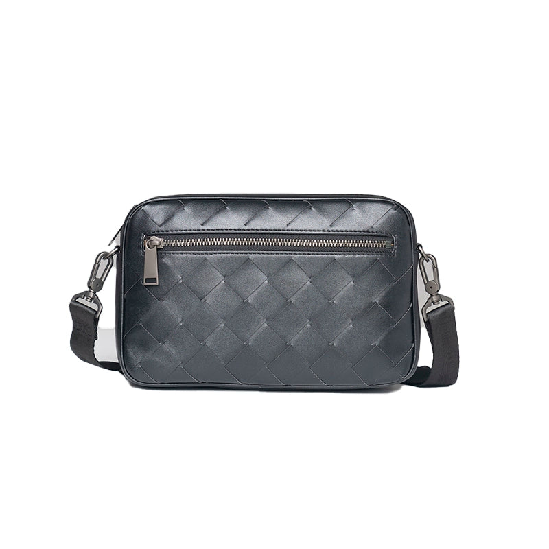 X&BV真皮男包手拿包休闲手包编织横款多功能单肩斜挎包男士小背包