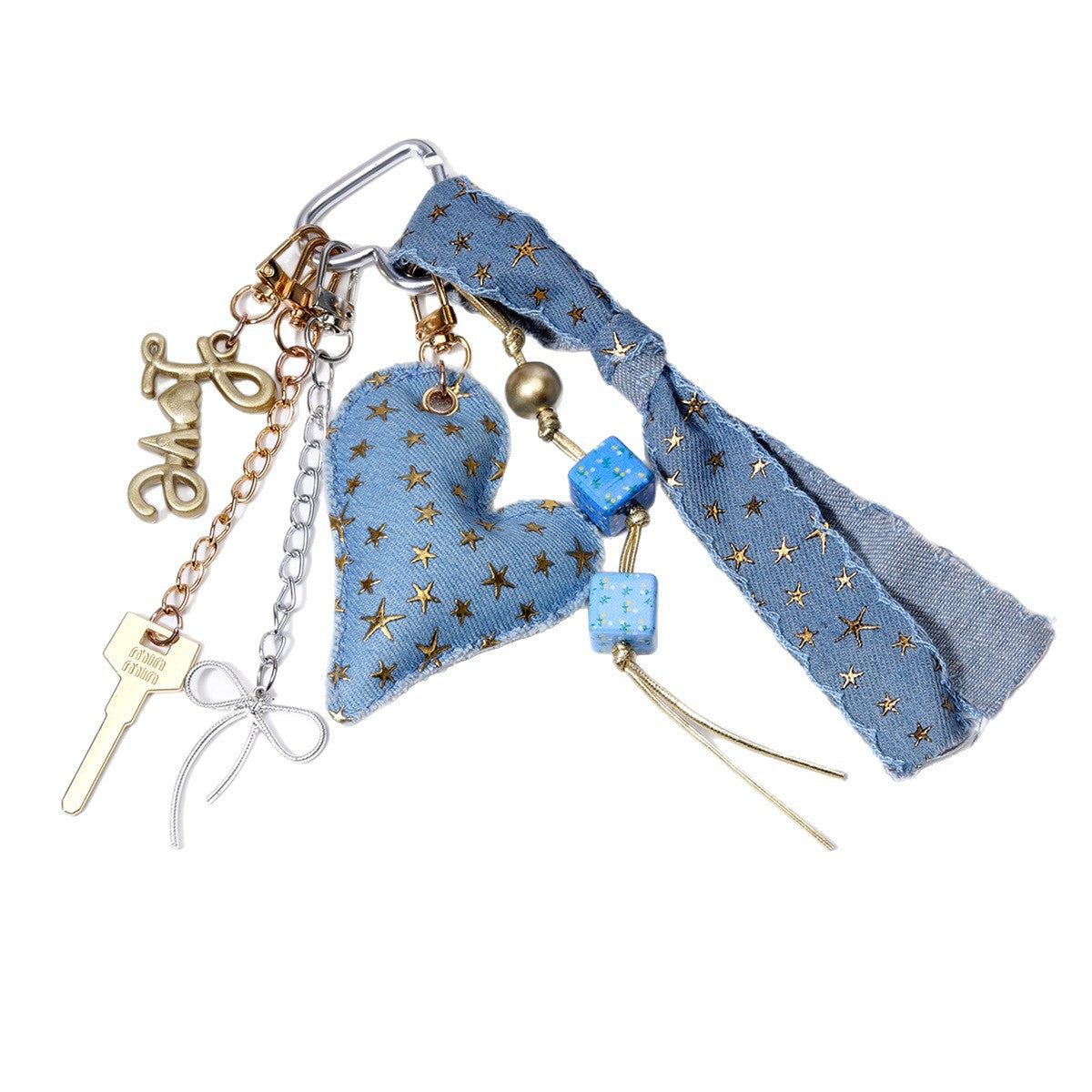 miu系包挂高级感秋冬挂件美德拉风银色桃心创意牛仔布编绳挂饰