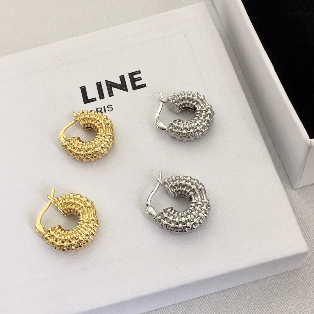 赛林家22新款编织麻花耳环女气质中古Vintage耳扣CEL风镀金耳饰