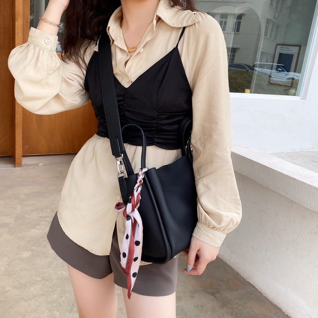 高级感头层牛皮togo水桶包菜篮子包包斜挎单肩手提包女 无痕代发