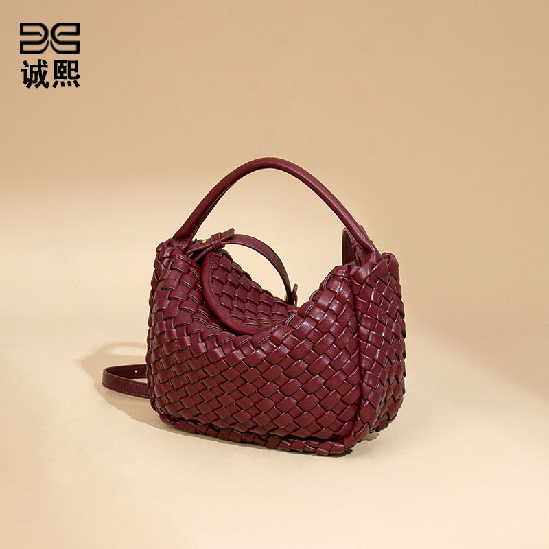 时尚编织饭盒饺子包休闲百搭单肩斜挎子母包质感潮流手提元宝包女