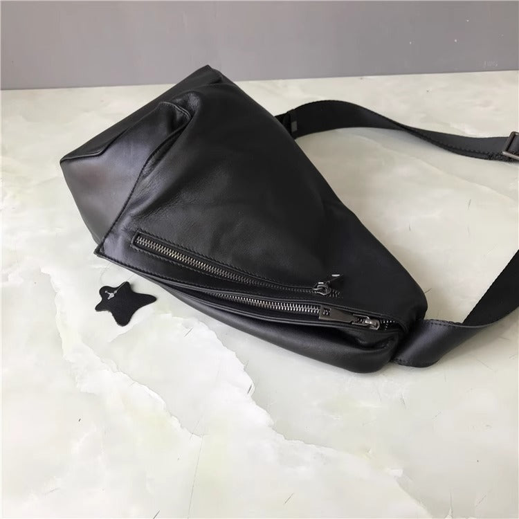 外贸亚马逊头层牛皮男女胸包通勤百搭斜挎包休闲真皮包一件代发