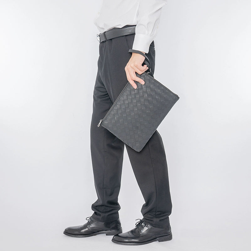 X&BV编织男包手拿包真皮大容量休闲男士手包多功能单肩斜挎包时尚