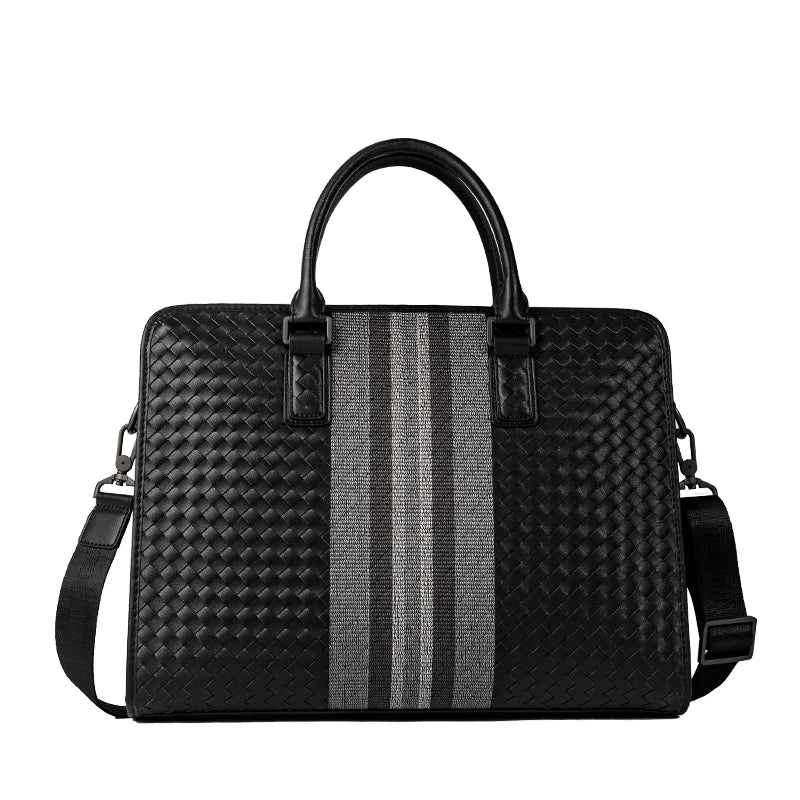 X&BV手提包男真皮商务休闲牛皮编织公文包男士包包单肩斜挎电脑包