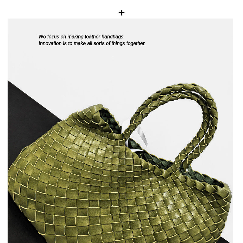 高级感纯色大容量子母手提包纯手工编织女包复古潮流菜篮子托特包