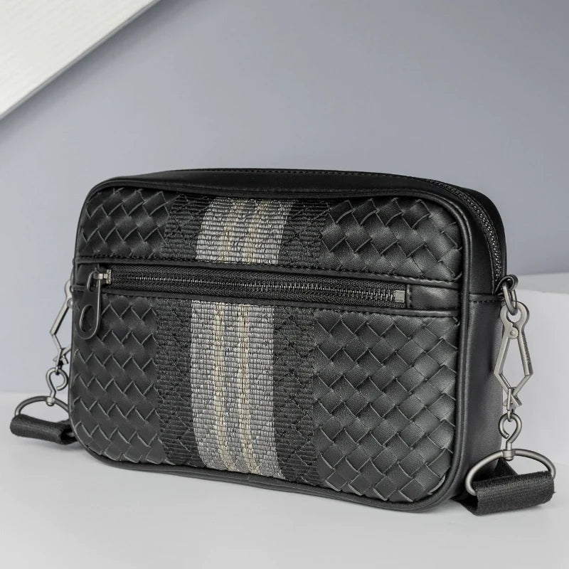 x&bv单肩包男真皮斜挎包休闲横款小背包多功能编织男包手拿包手包