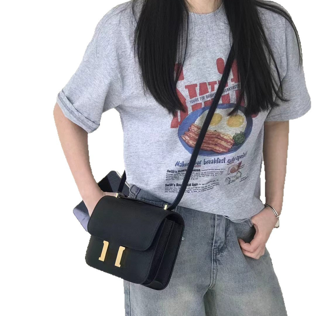 H扣康康包头层牛皮高级感空姐包经典百搭斜跨小方包时尚真皮女包