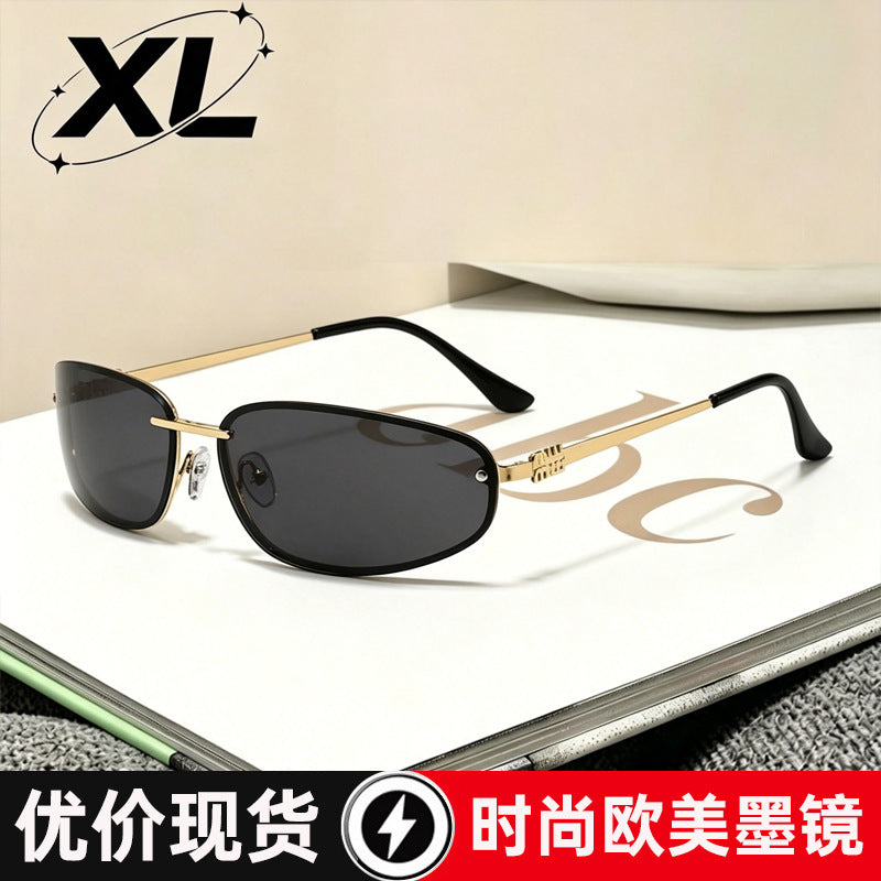 欧美无框墨镜男士驾驶防紫外线眼镜太阳镜女出街拍照y2k太阳墨镜