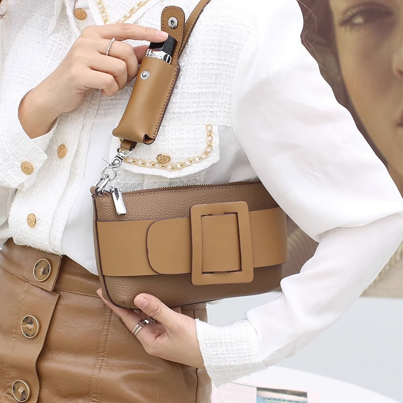 小众设计手提单肩腋下包togo头层牛皮法棍包真皮大方扣包一件代发