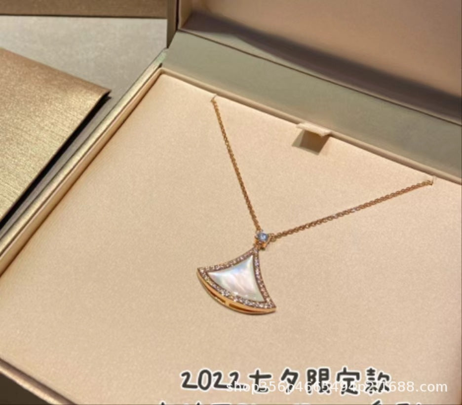 高版本Bao家小扇子项链精工CNC白贝小裙子项链S925银镀18k厚金