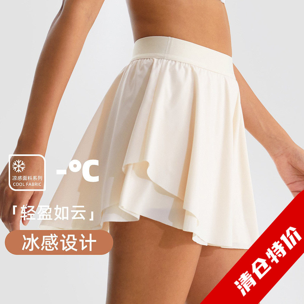 白色网球裙速干运动短裤女透气假两件瑜伽裤跑步防走光健身短裙