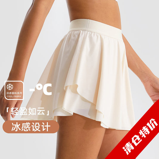 白色网球裙速干运动短裤女透气假两件瑜伽裤跑步防走光健身短裙