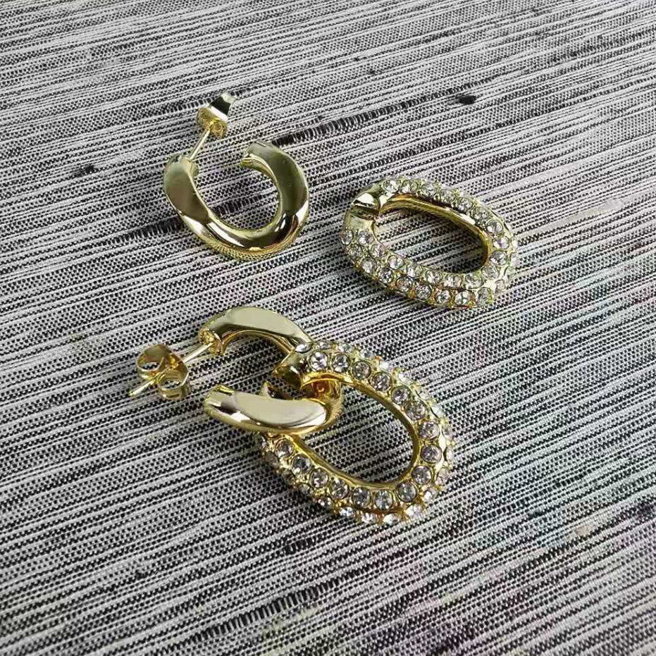 巴家新款双环闪钻耳钉复古高级感拼接个性洋气饰品可拆卸二戴耳环